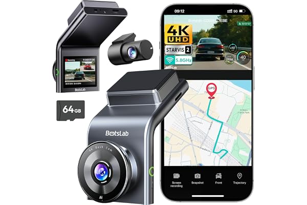 BOTSLAB G300H Plus 4K STARVIS 2 Dual Dash Cam Front and Rear[2026 Upgraded] | 64GB Ca