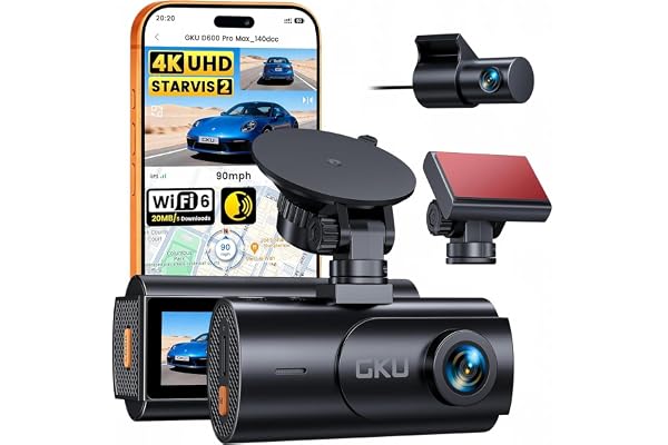 GKU 4K Dual Dash Cam Front and Rear Camera, STARVIS 2 Sensor | 5.8GHz WiFi6 Up to 20M