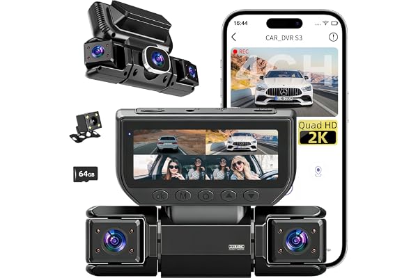 4-Channel 360° Dash Cam Front and Rear, 2K+1080P, 8 IR Lamps Night Vision,5GHz WiFi a