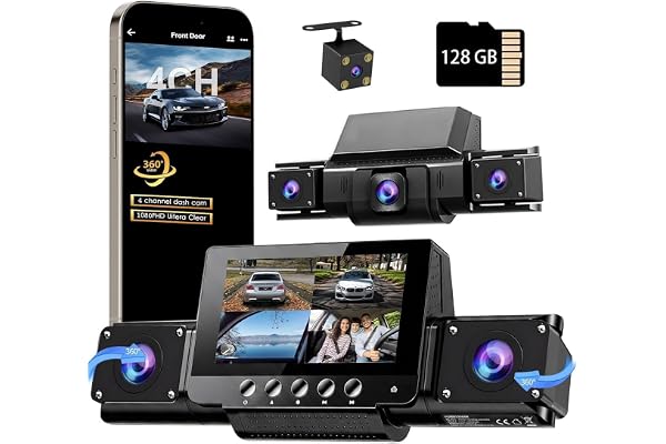4 Channel Dash Cam Front and Rear with 360° View for All-Round Protection, 4-Way Reco