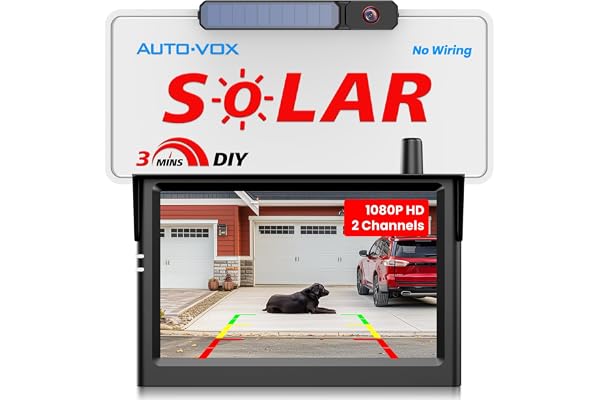 AUTO-VOX Solar Wireless Backup Camera for Car SUV Truck with 5" HD Monitor | Quick No