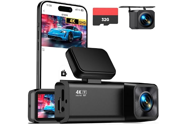 Dash Cam Front and Rear, 4K+1080P Dual Camera for Cars, 32GB Card Included | 1.97" IP
