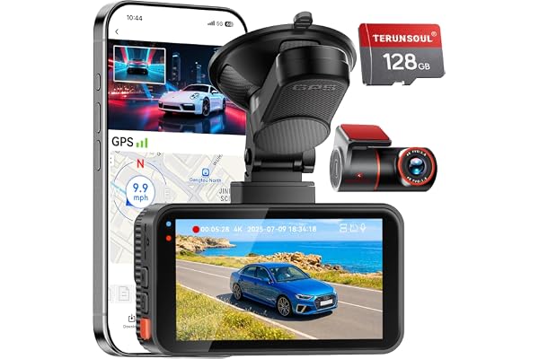 Terunsoul 4K+4K Dash Cam, Free 128GB Card, 5.8GHz WiFi6 - up to 20MB/s | AProX HD Nig
