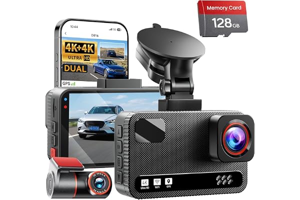Front 4K + Rear 4K Dual Dash Cam Front and Rear，Free 128GB Card | Dual-Channel Record