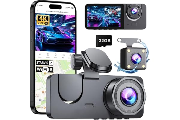 Dash Cam Front and Rear Inside, 4K Full HD 3 Channel Dash Camera for Car | Built-in 3