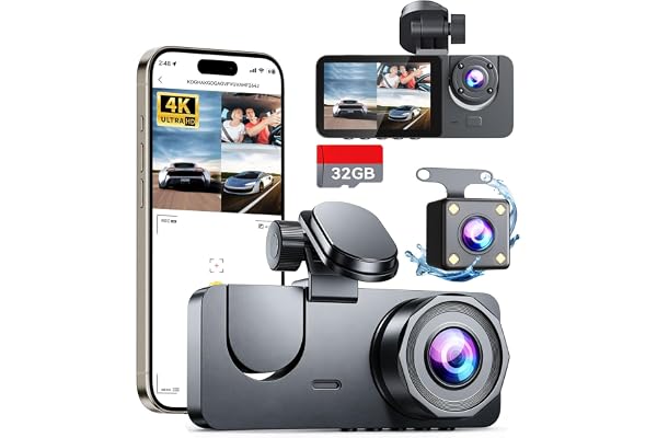 Dash Cam Front and Rear Inside 3 Channel, 4K Full HD Dash Camera for Cars | Free 32GB
